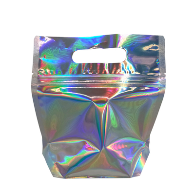 Купить На заказ Mylar Голографические перезамыкаемые пакеты Отпариваемая фольга Ziplock пакеты с ручкой отверстие для вечеринки Файр Хранилище пищи online manufacture