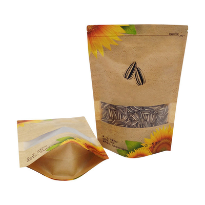 Купить Водостойкие перезамыкаемые ципочки Kraft Stand Up Pouches с окном для подсолнечных семян и орехов online manufacture