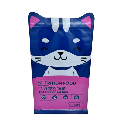 1.5kg на заказ дизайн кошачьей формы Стоять плоская коробка внизу кошачьи кормовые пакеты для домашних животных мешок с перезамыкаемым резьбой